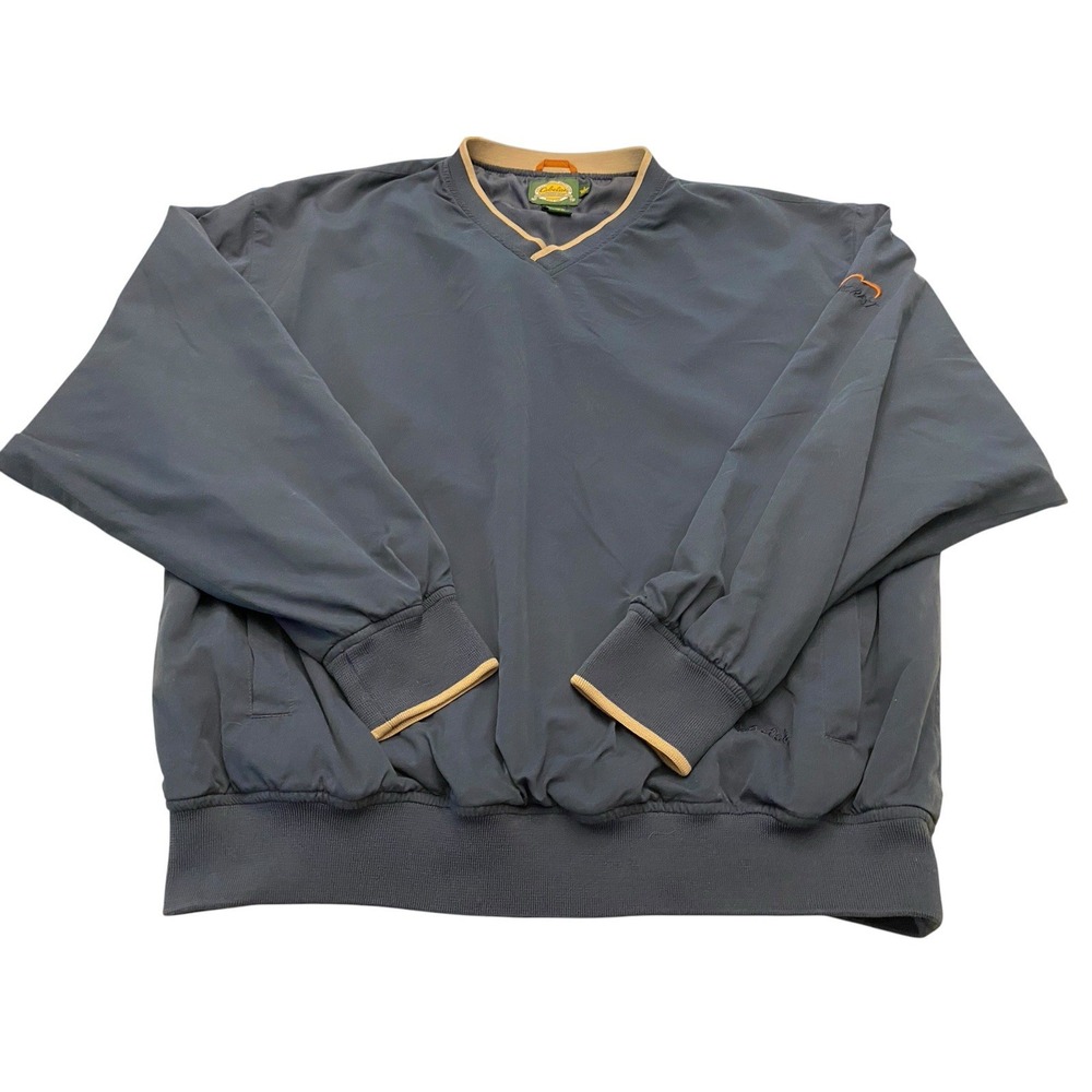 Vtg Cabelas Windcrest Mens Large Pullover Windbreaker Jacket V Neck Navy